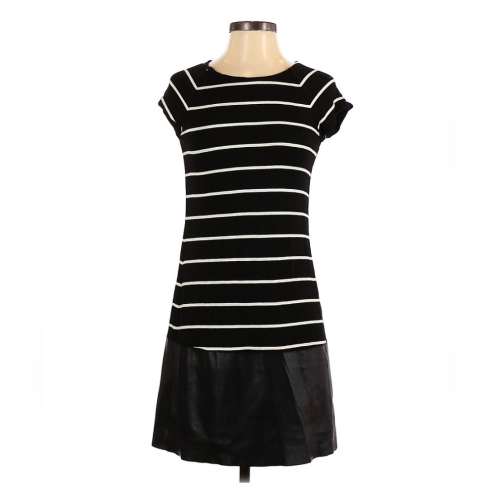 Bailey 44 Navy Blue White Striped Pleather Bottom Short Sleeve Striped Dress XS
